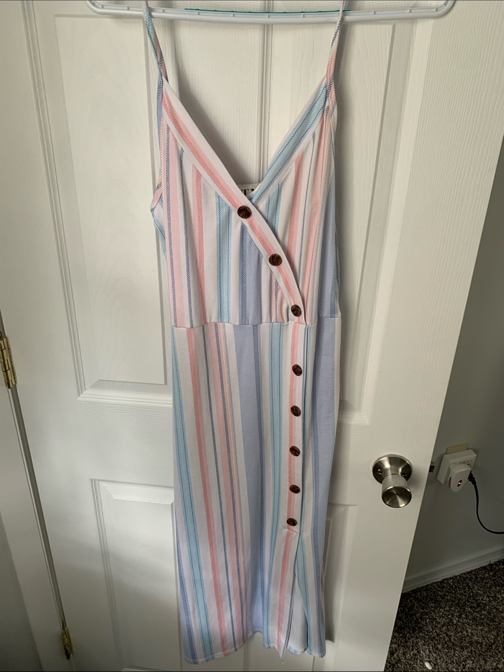 Pastel Stripe Midi Dress with Button-Front Detail